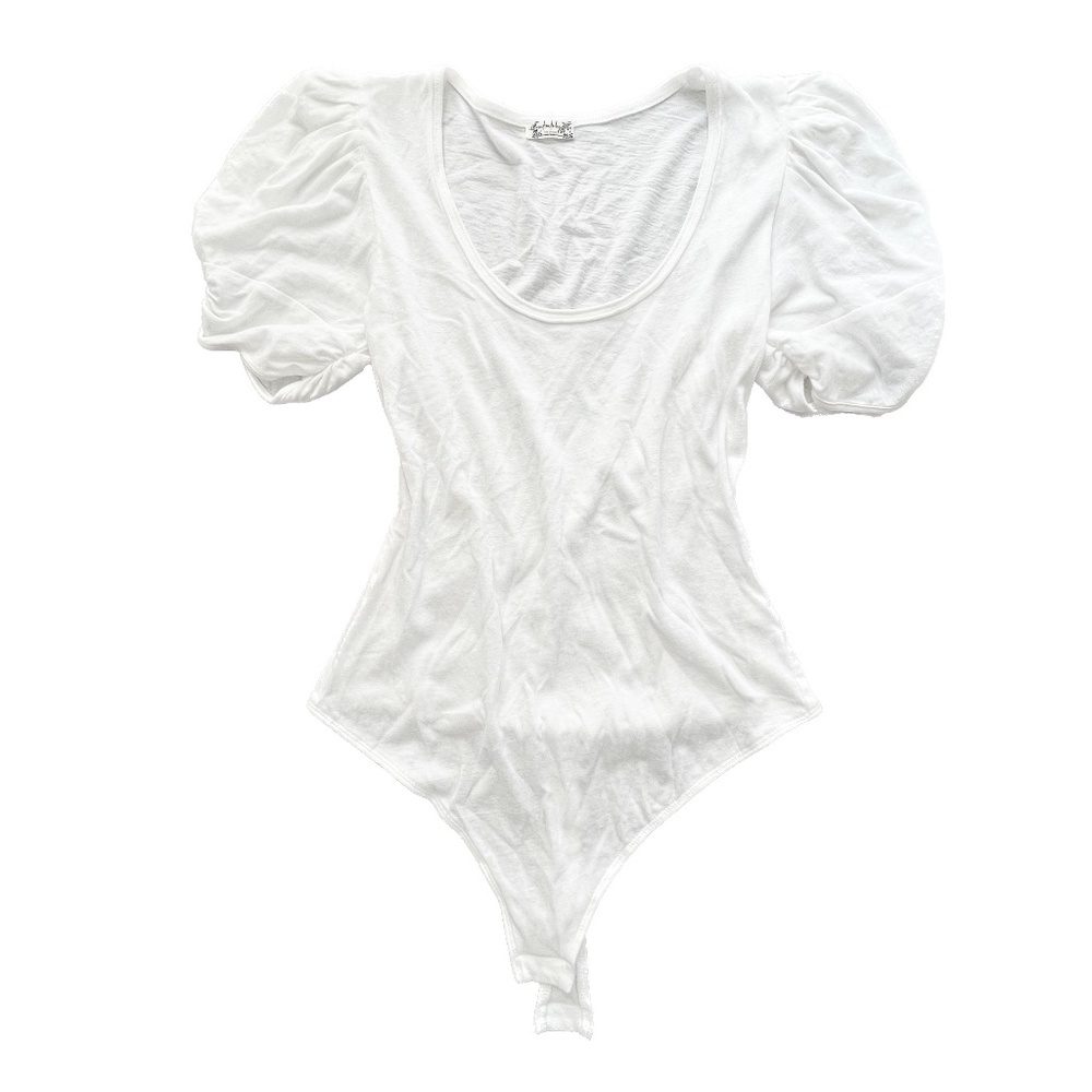 Intimately by Free People “Ava” White Bodysuit Puff Sleeves, Size M